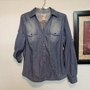 Prototype Distress Denim Button Down Shirt Size L